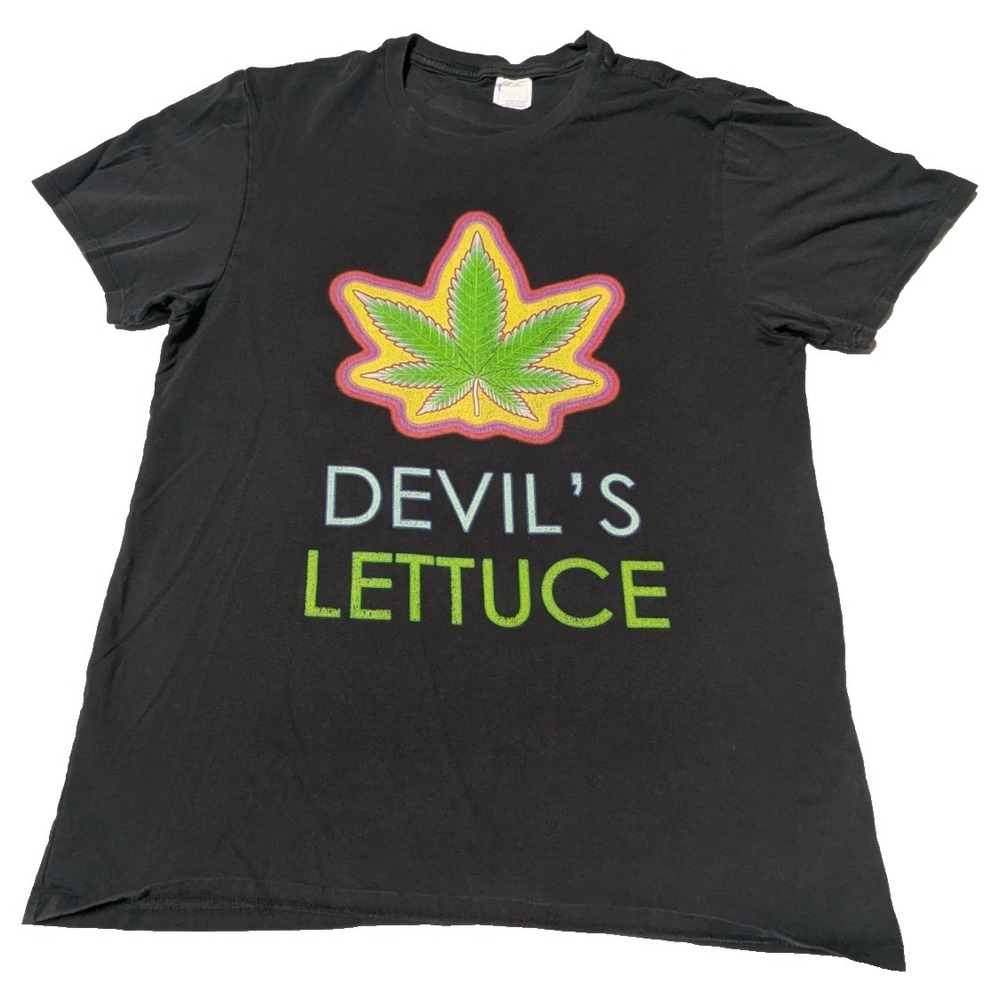 Devils Lettuce‎ Marijuana Pot Leaf Black Ring Spun Cotton T-Shirt - Men Large